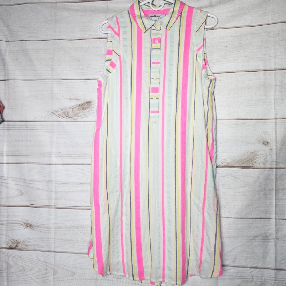 Vineyard Vines Sleeveless Striped Shirt Dress in Pink, Yellow, Blue
